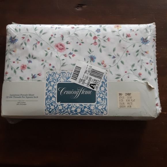 Lands' End Bedding Flowered King Percale Flat Sheet Pillowcases